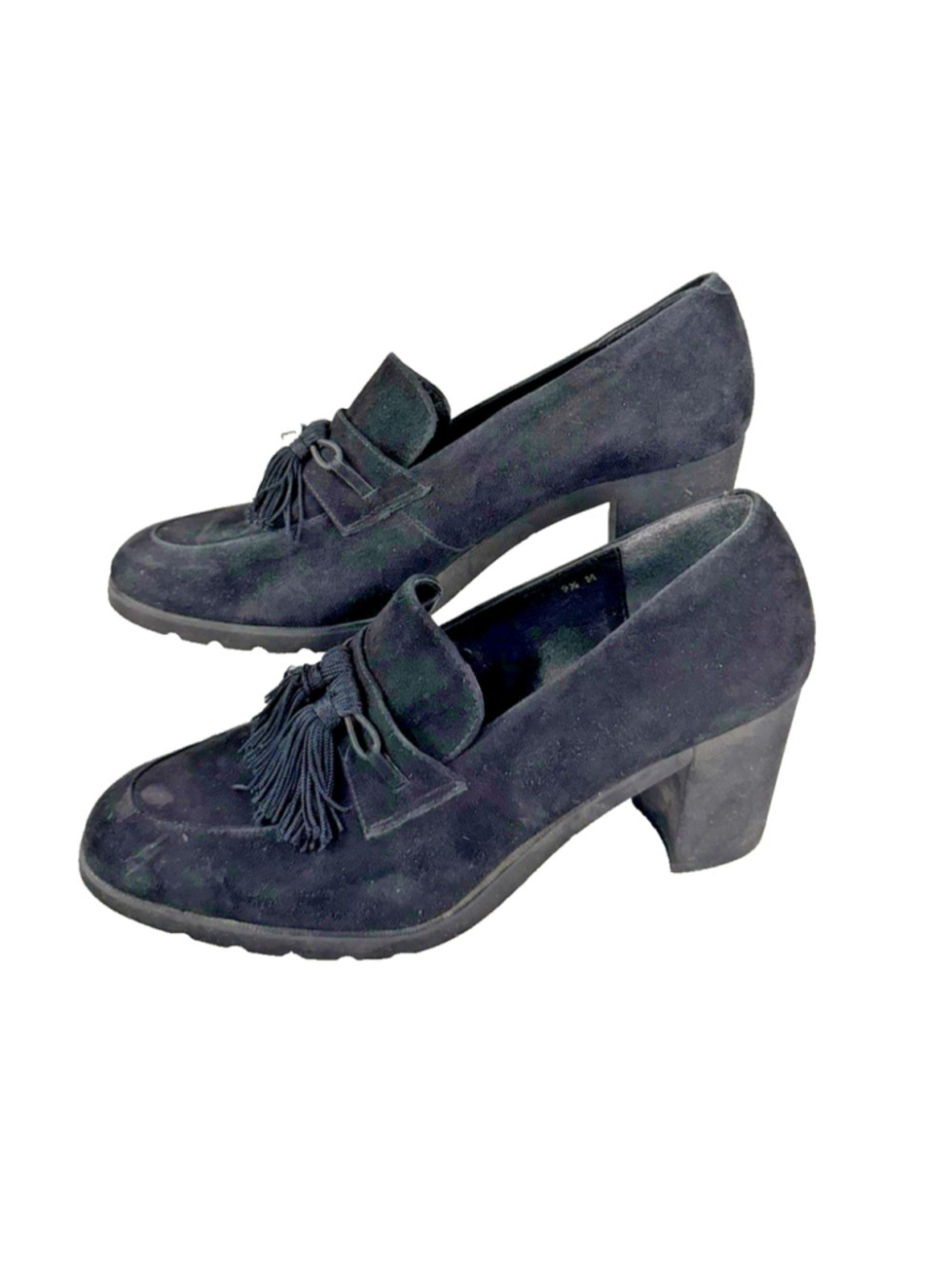 Andre Assous Women's Heeled Loafer in Black Genuine Suede. Size 9.5